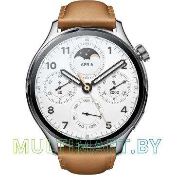 Смарт-часы Xiaomi Watch S1 Pro (серебристый, с коричневым кожаным ремешком) 
